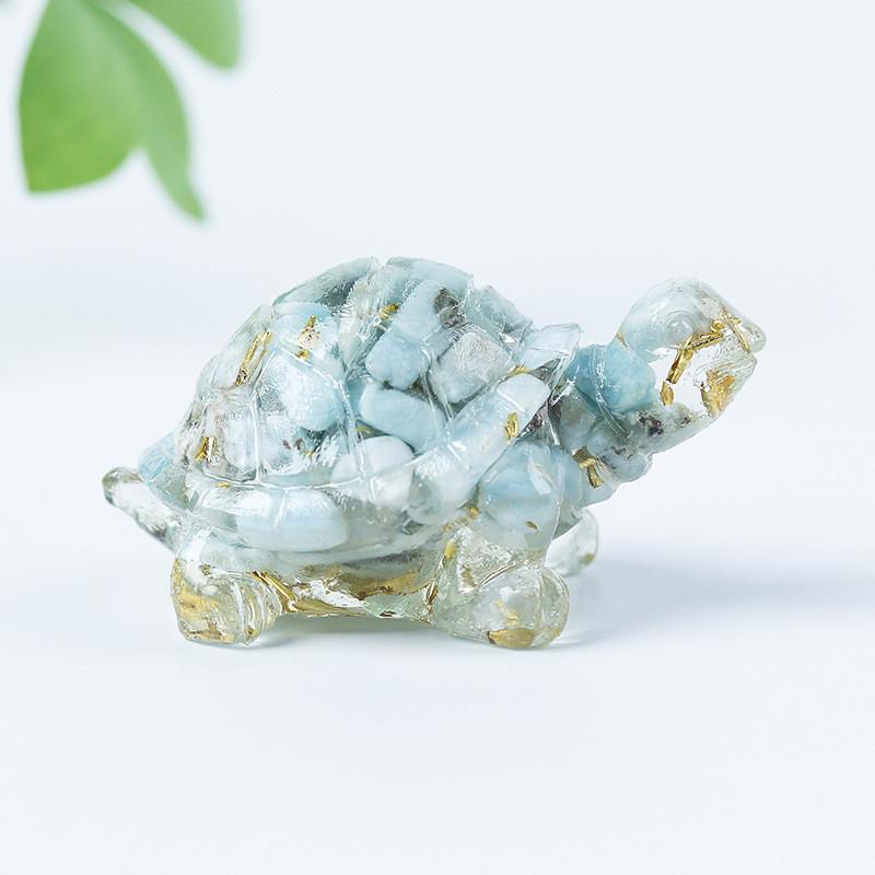 Resin Turtle Aquarium Decor With Natural Crystal Chips For Home Office And Gift