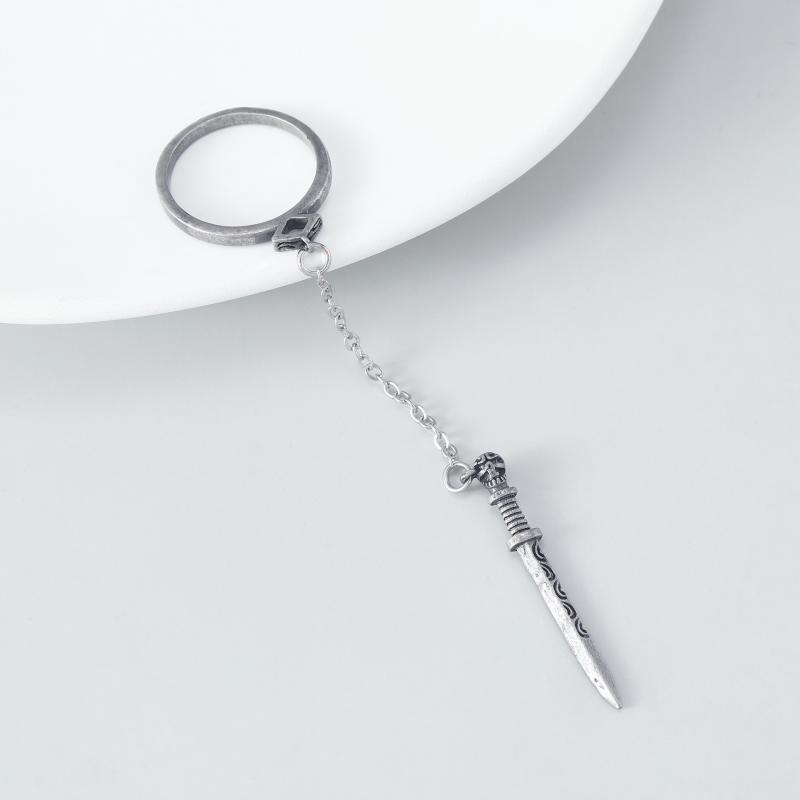 2025 Punk Hip-Hop Sword Cross Rings for Women Men Unisex Skull Chain Pendant Personality Trend Ring Party Jewellery Gift