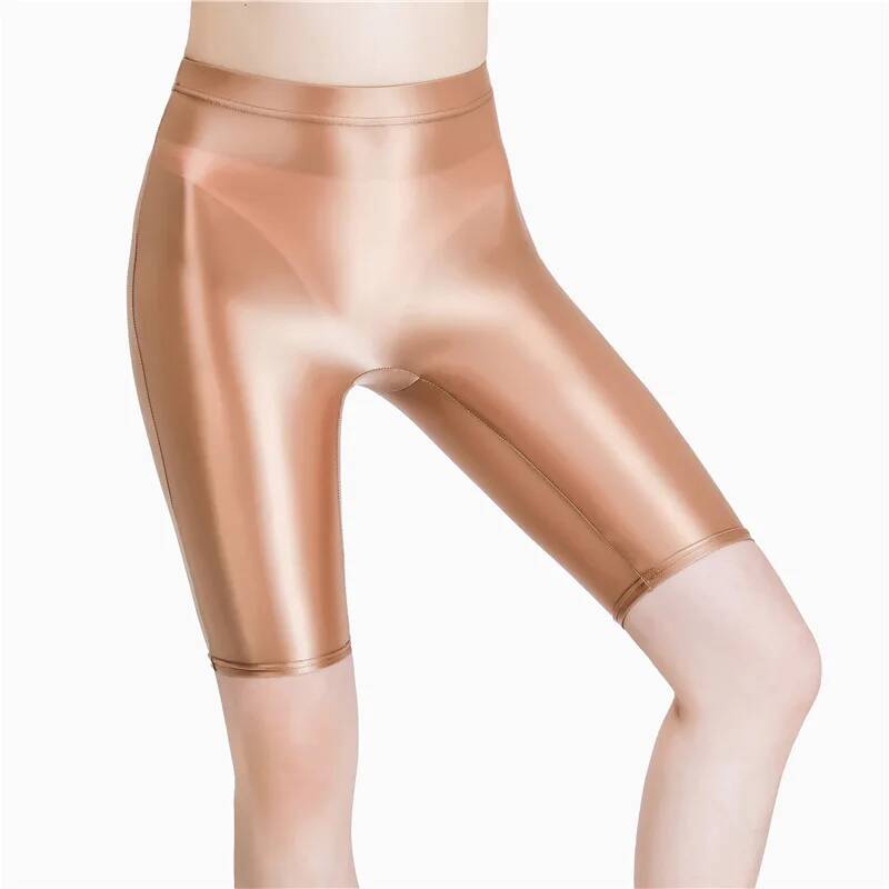 New Oil Glossy Mesh Seven Points Shorts Sexy Yoga Pants High Elasticity Perspective Korean Style Women Fashion Polychrome 4Hoa L