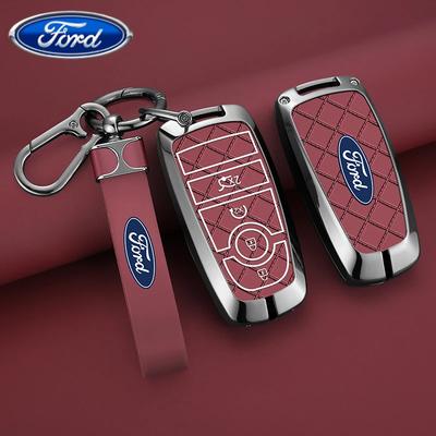 Car Sticker Ford Zinc Alloy Leather Car Remote Key Case Cover Fob Shell For Ford Fusion Mondeo Mustang Edge Expedition EXplorer