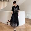 MODIQUE Summer Plus Size New Dress Shirt Women Loose Patchwork Solid Mesh Cotton Linen A-Line Dress Casual Female Dresses O-Neck Short Sleeve