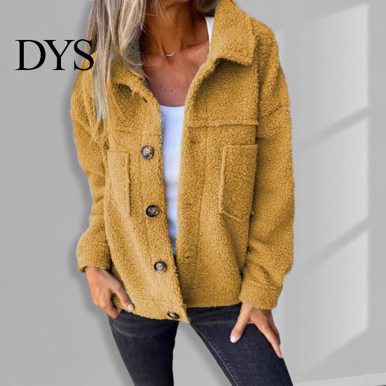 Trendy Women Outerwear Winter Jacket with Double Pockets Thick Fleece Button Closure Cardigan Coat Long Sleeves Warm Windproof Heat Retention Outdoor