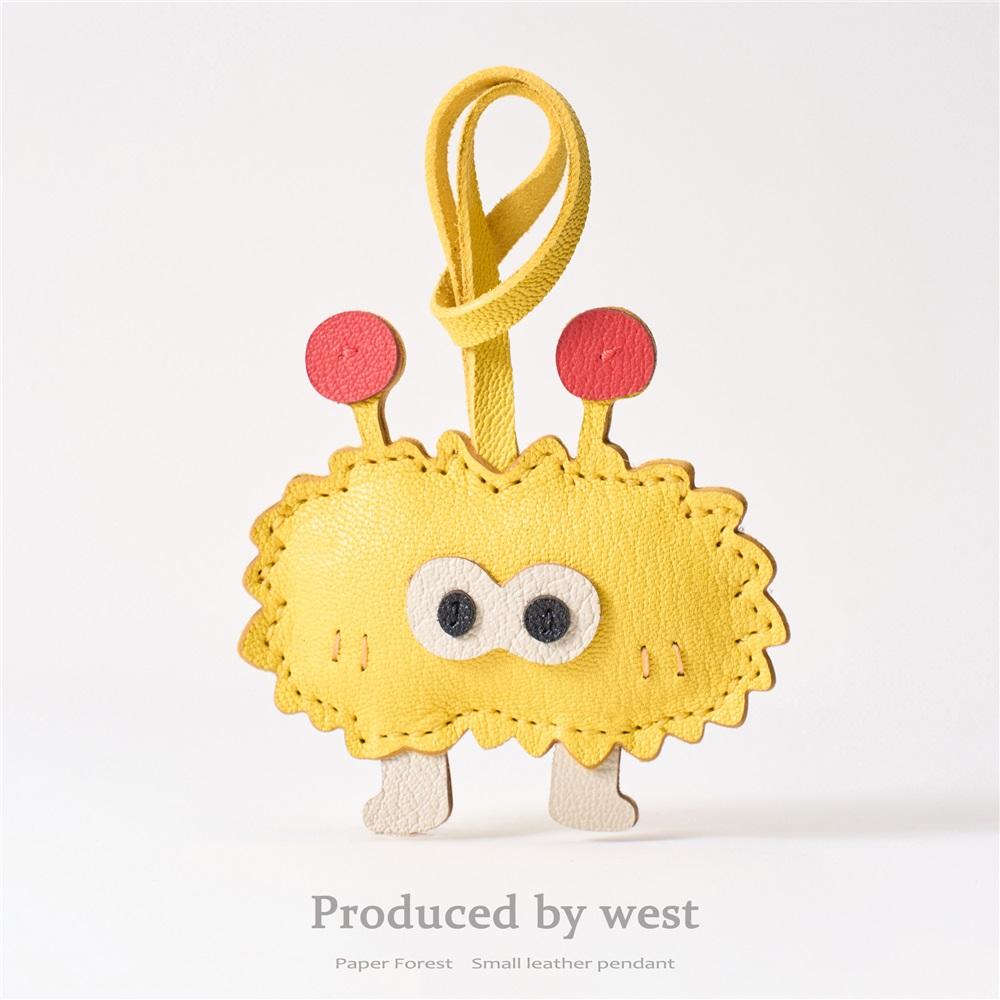 Импортная натуральная кожа милый маленький монстр сумка рюкзак брелок аксессуар кожаный шарм жёлтый