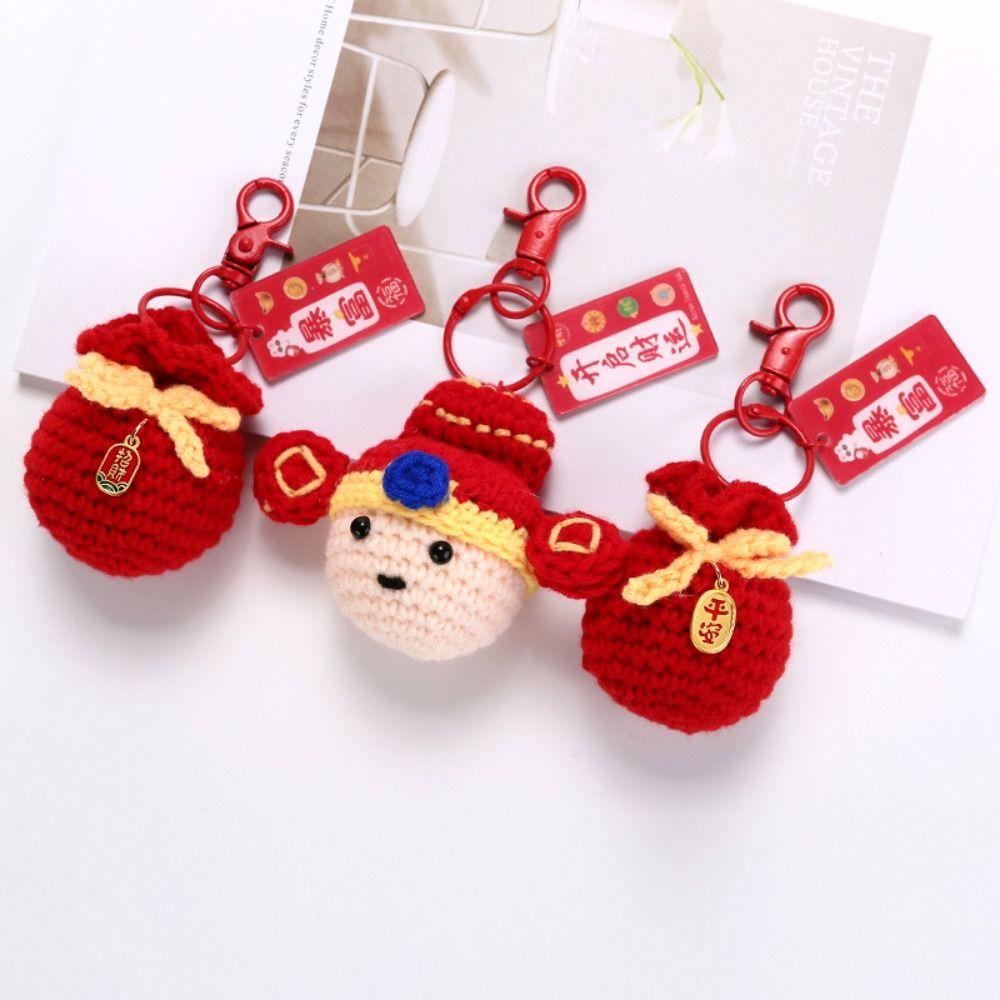 Car Keyring Lucky Keychain Cartoon Knit Doll Pendant Cute Fu Bag Keychain  New Year Gift