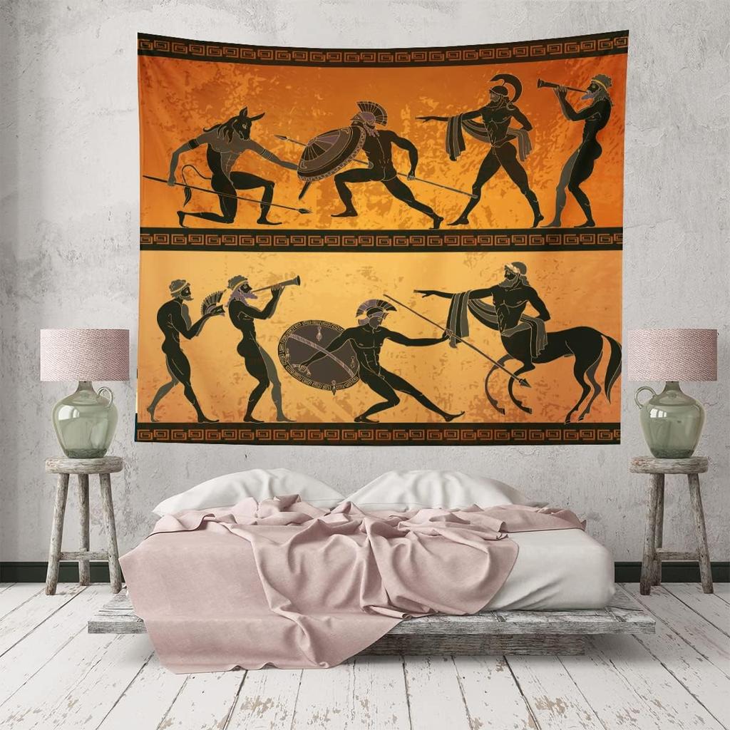 Ancient Greece Warrior Tapestry Minotaur Hunting Centaur Black Figure Pottery Classical Greek Style Gods Wall Hangings Tapestry