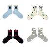 Breathable Cotton Medium Calf Socks With Cartoon Patterns Practical Stretch Fitted For Spring And Autumn