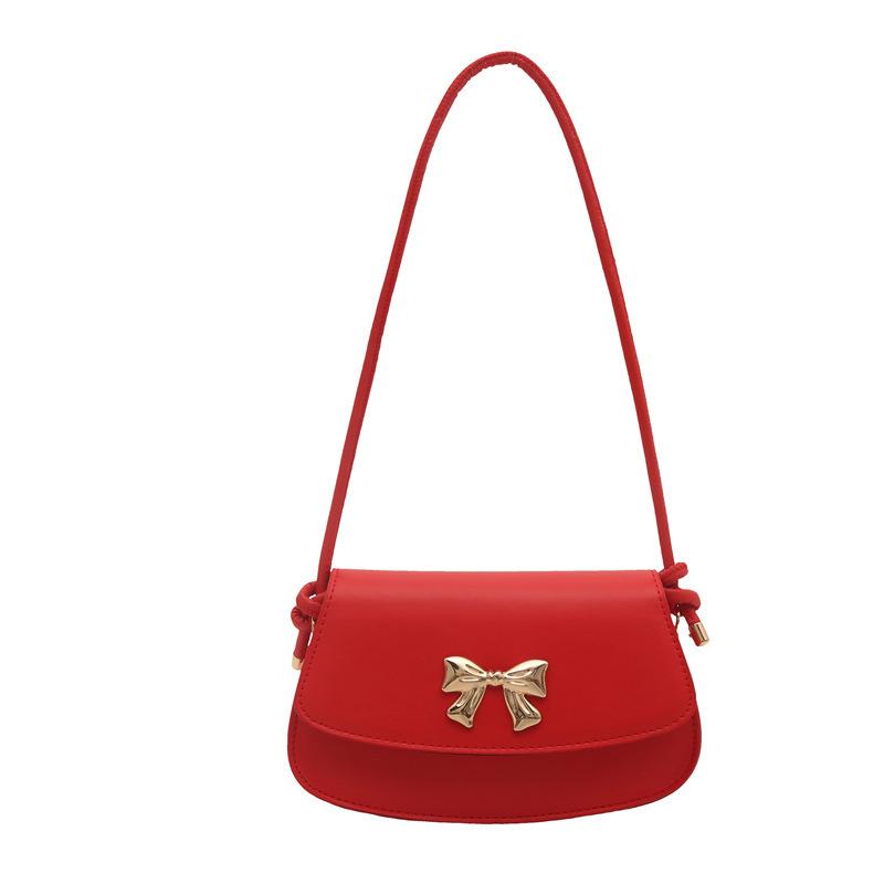 Solid Color 2025 Summer New Fashion Niche Design Shoulder Bag Casual Versatile Foreign Style Bow Messenger Bag
