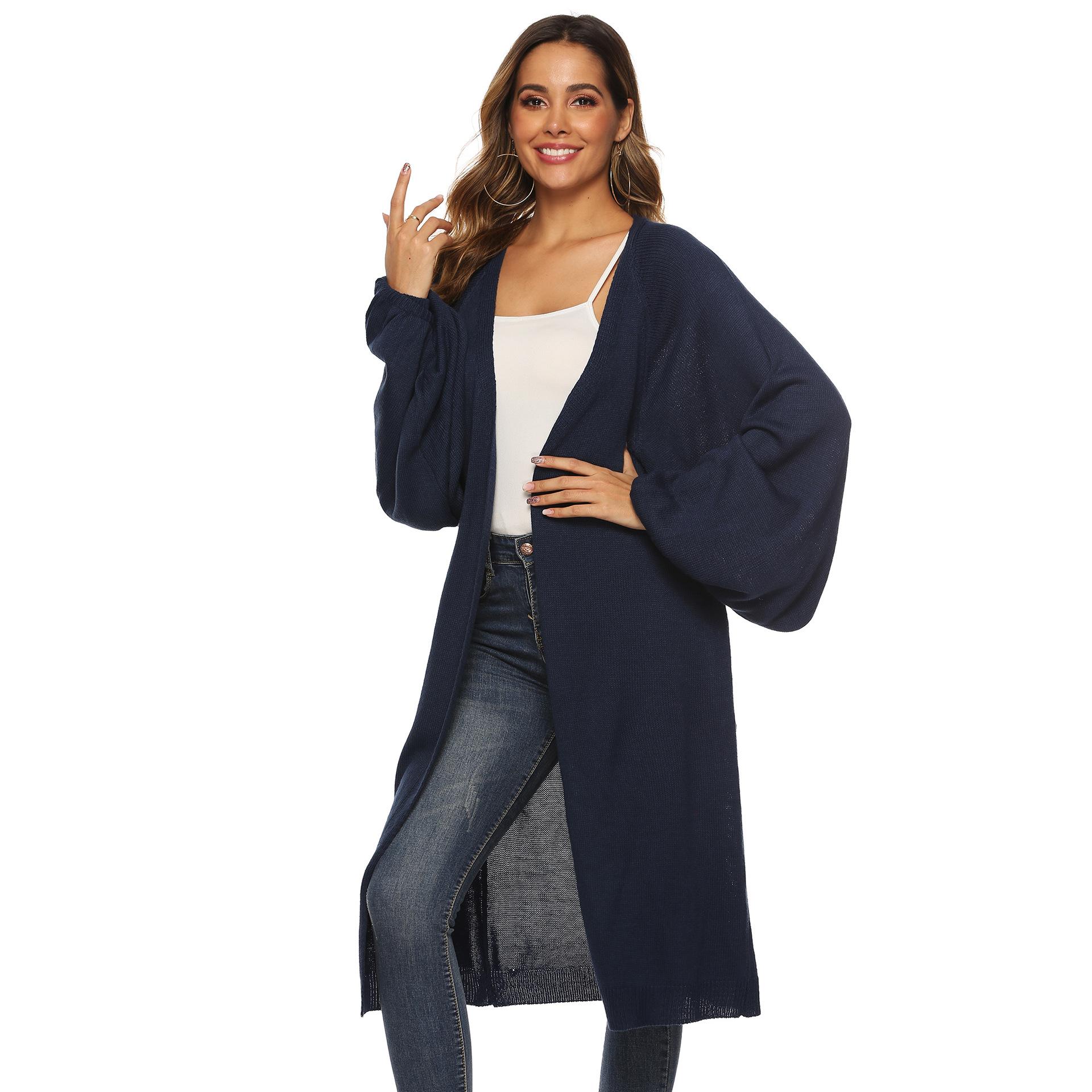 

Осенне-зимний женский свободный свитер средней длины с рукавом «летучая мышь» XXXL темно-синий