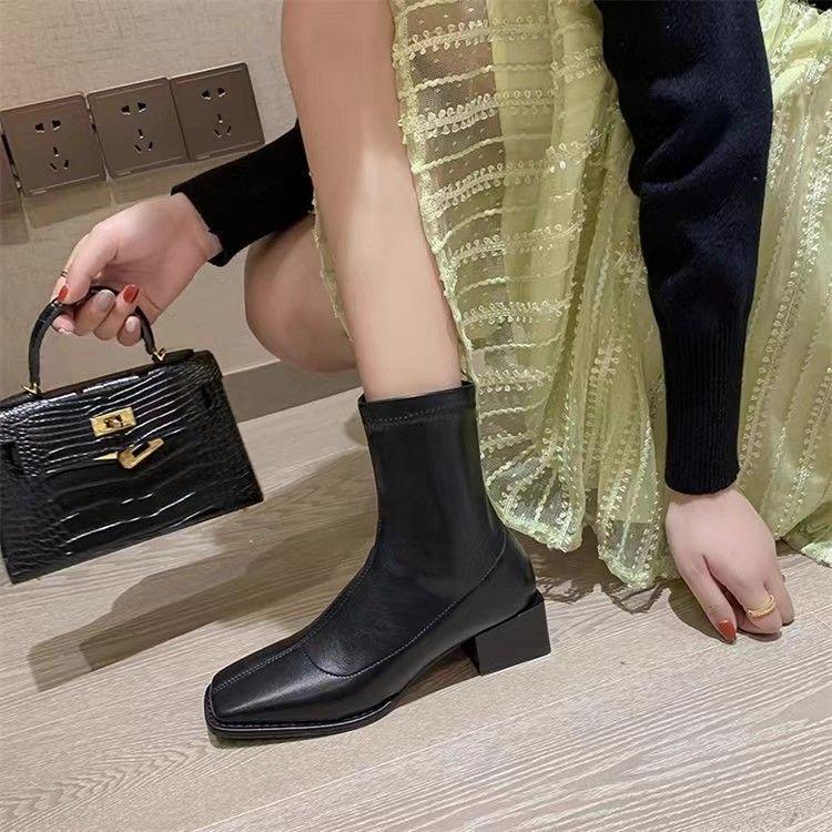 European & American Kendall Square Toe Chunky Heel Ankle Boots - Autumn/Winter Patent Leather Fashion for Women.