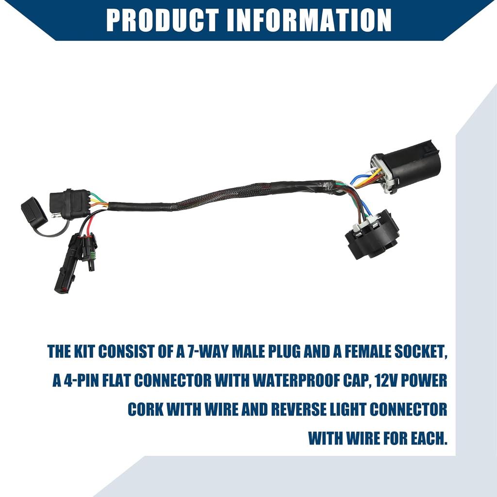 7 Pin to 4 Way Tailgate Light Flat Trailer Wiring Harness/Rear Tailgate Light Wiring Harness for Trailer/Durable Plastic / 1Pcs Black