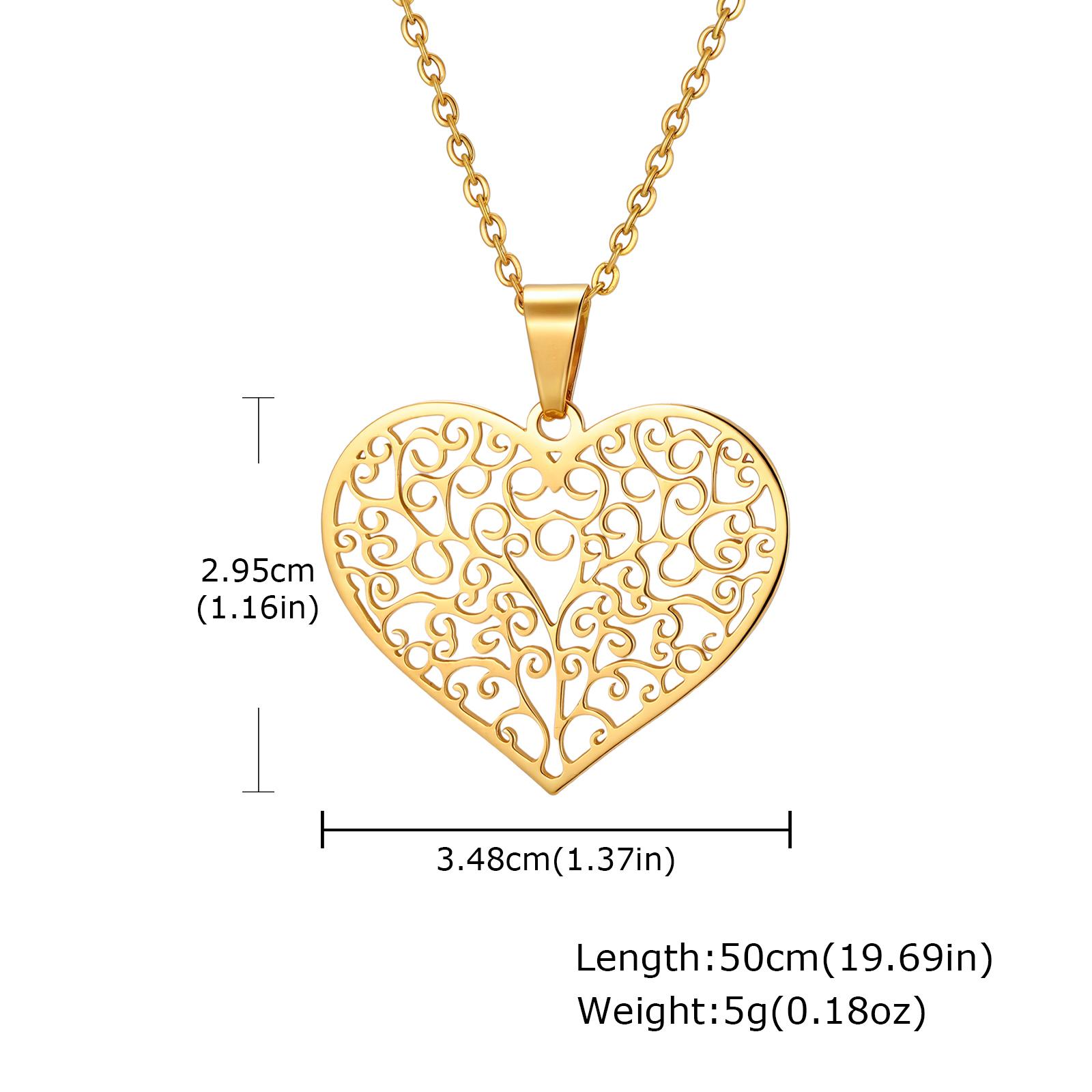Fashion Gold Plated Heart-shaped Tree of Life Hollow Pendant Necklace for Women, Elegant Aesthetic Stainless Steel Jewelry Gift