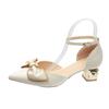 Fashion Women's Coarse Heel Sandals Pointy Toe Shallow Mouth Butterfly Knot Line with Non-slip Wear-resistant High Heels