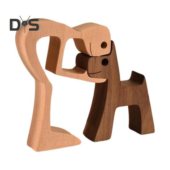 

Собака деревянная скульптура питомец памятный подарок собака и мужчина женщина статуэтка домашний декор щенок семья фигурка подарки для любителей собак G