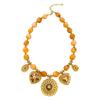 Trendy Floral Heart Accent Beaded Necklace Warm Amber Resin Bead And Stainless Steel Jewelry Clavicle Accessories