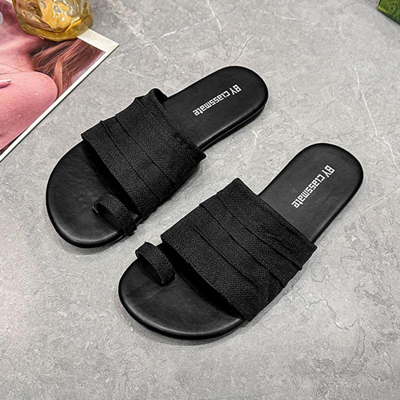 Design Sense Niche Set Toe Pleated Flat-bottomed Slippers Women's Summer Wear 2025 New Korean Version Casual Soft-bottomed Cool Slippers