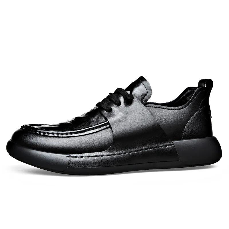 New Designer Men Genuine Leather Casual Shoes Flat Business Leisure Shoes Winter Plush Warm Boots
