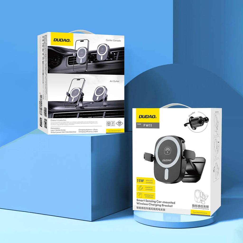 Dudao FW11 Car Mount & 15W Wireless Charger for Air Vents/Dashboard - Black