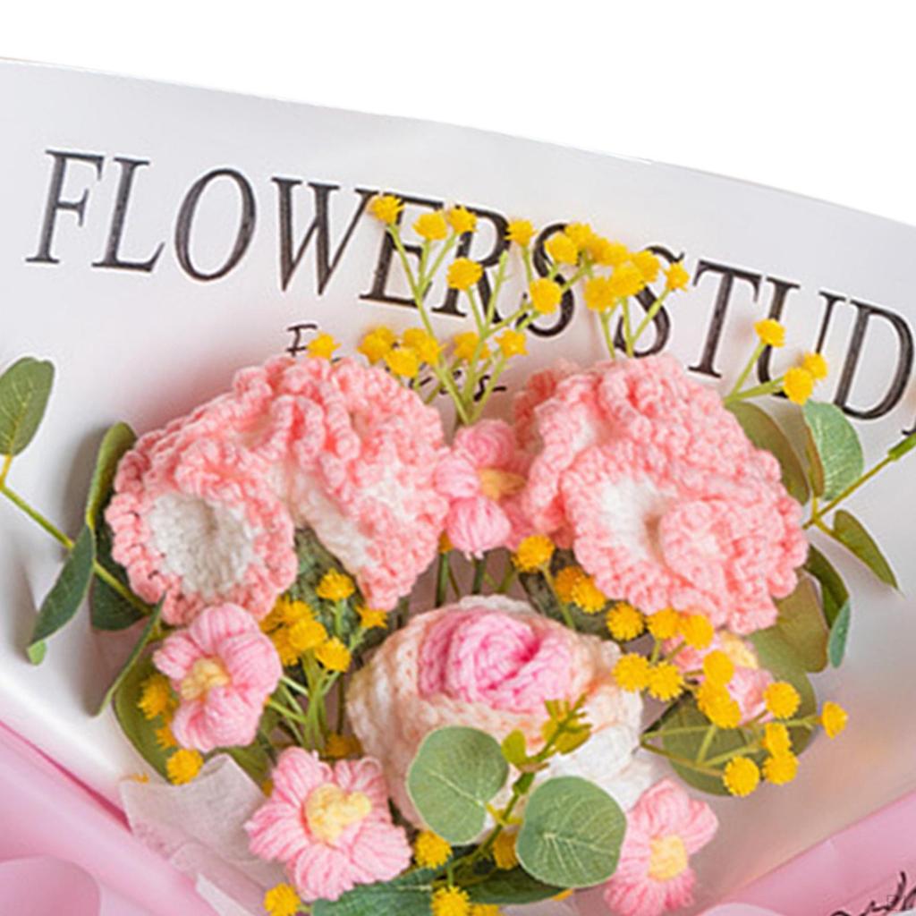 Crochet Bouquet, Handmade Knit Flowers, Artificial Already Made for Valentine's Day,