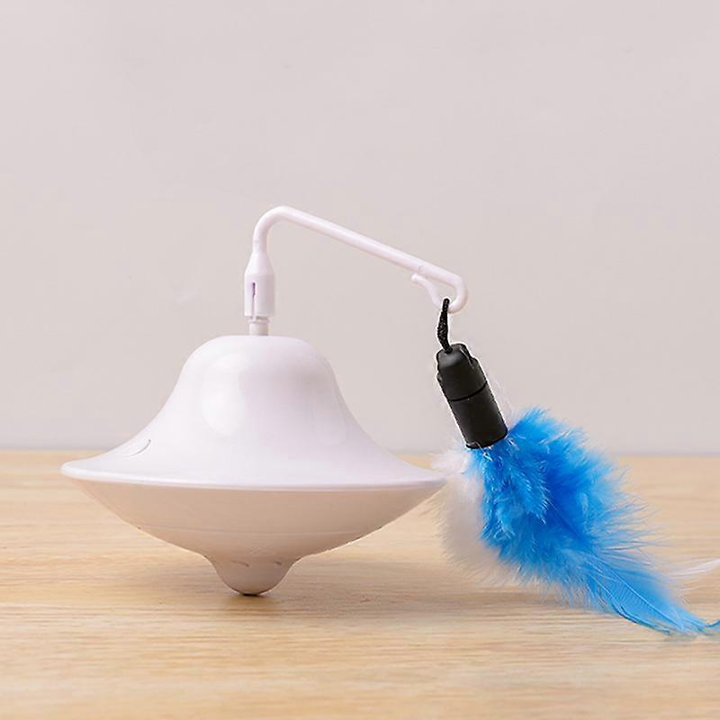 Cat Toy Spinner, Sound Electric Rotating Feather Catcher Toy for Energetic Cats, White