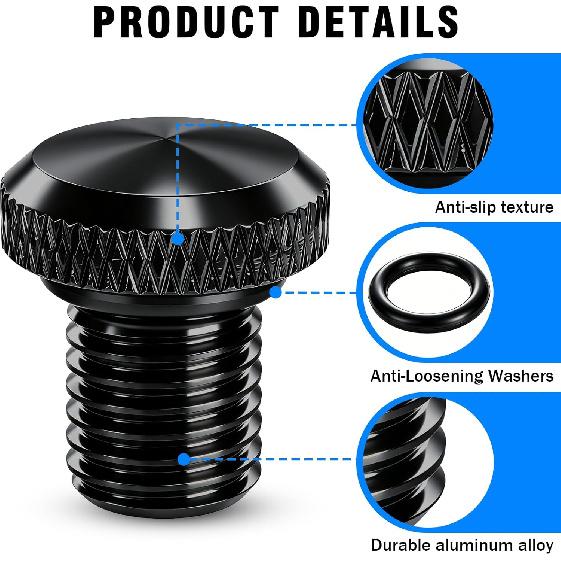 4 PCS Motorcycle Mirror Hole Plug M10 X 1.25 Universal Motorcycle Rear View Mirror Screws Suitable for Most Motorcycle (Black, 2 Clockwise + 2