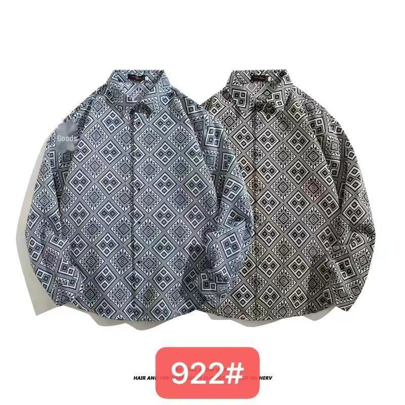 Men's Cuban Vintage Retro Long Sleeve Shirt Japanese Ethnic Style Autumn Winter Casual Button Down