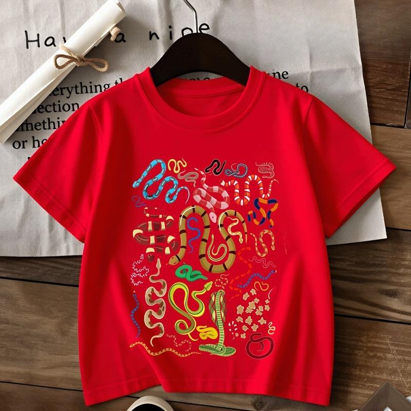 Kids Colorful Snake Print Crewneck Short Sleeve Tee