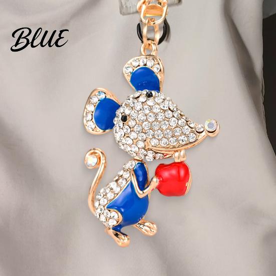 Enamel Rat Charm with Key Ring Cute Mouse Keychain Sparkling
