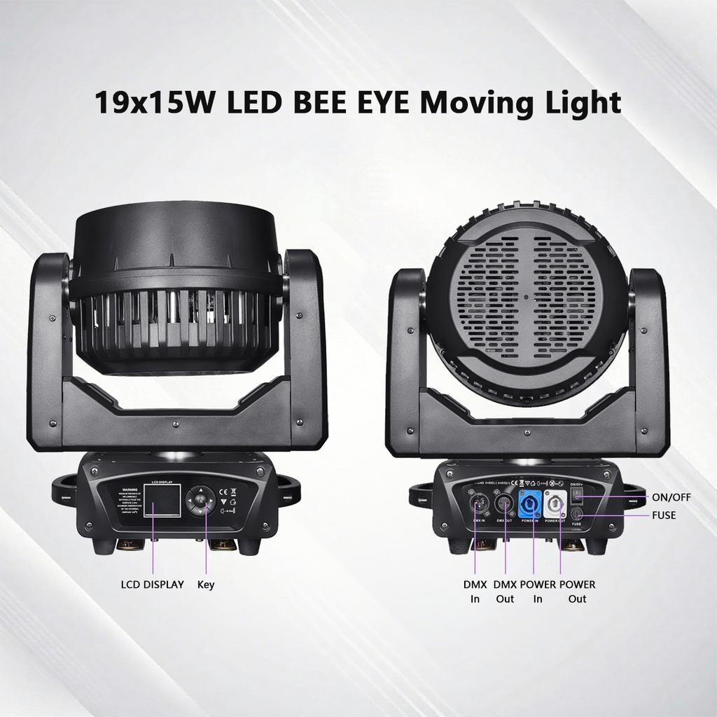 European Warehouse 19x15W RGBW Bee Eye Zoom Moving Head Light 4-60° Motorized Focus Rotatable Honeycomb Lens Stage Light for DJ