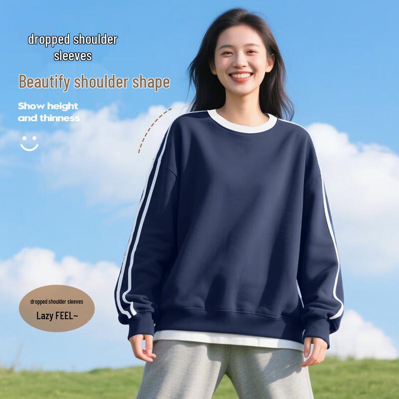 Baleno Women's 2026 Spring/Autumn American Vintage Round Neck Pullover Sweatshirt