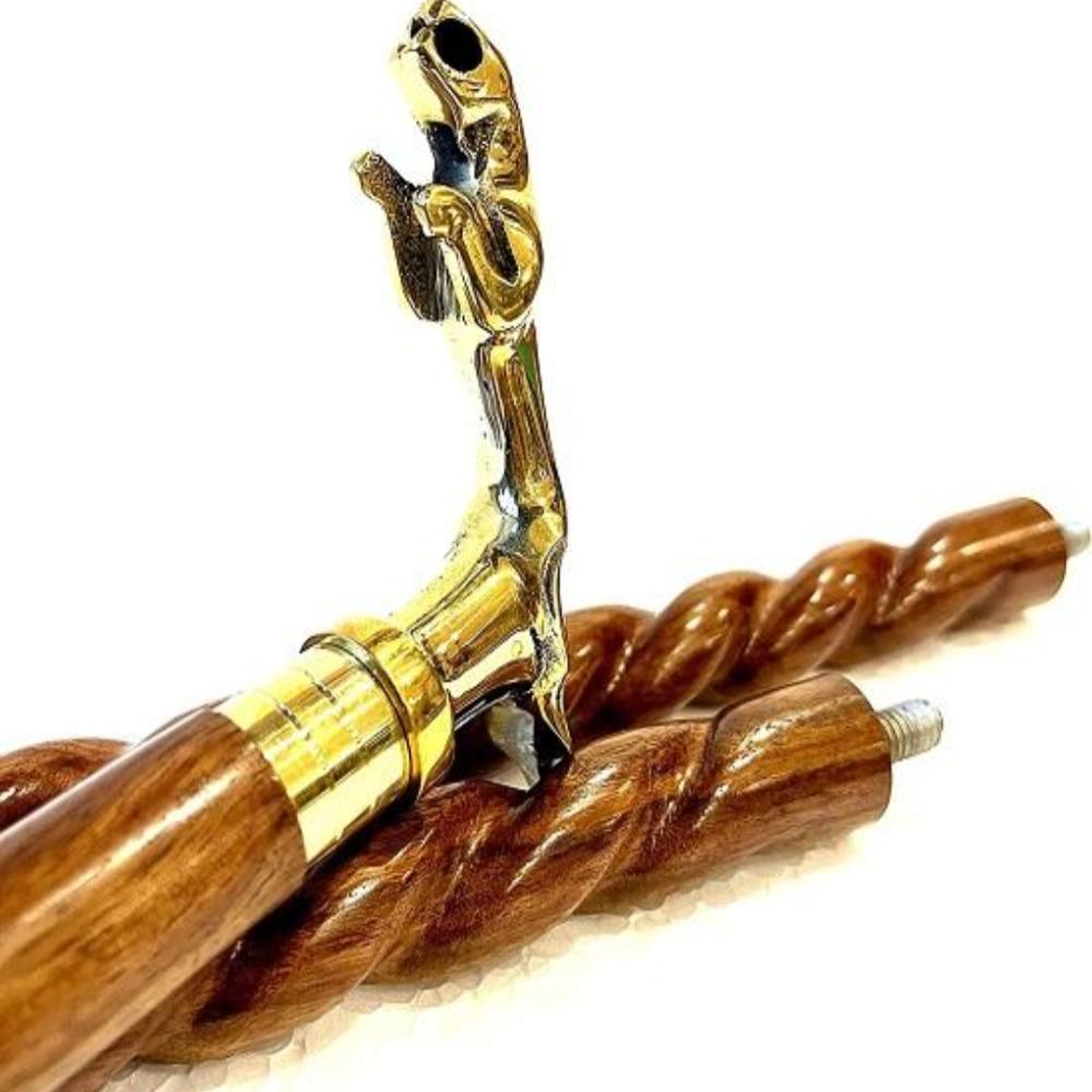 Wooden Walking Stick with Solid Brass Jaguar Head Handle – Handmade 93.98 Cm Cane Gift