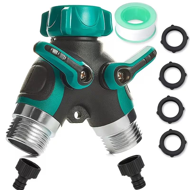 2-Way Hose Splitter with 2 Valves,  Water Pipe Diverter Double Outlet Y Connector with Individual Shut Off Valve,Suitable for Outdoor Garden Watering