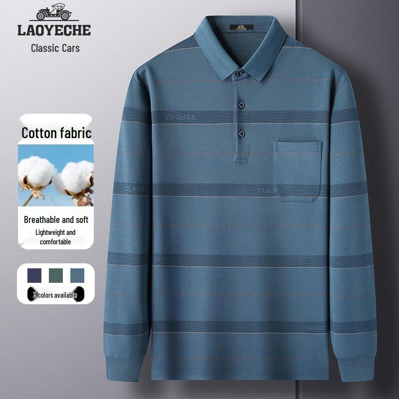 Men s Autumn Cotton Blend Long-Sleeve Polo Shirt 3XL