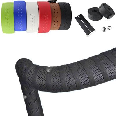 Non-slip PU Leather Bicycle Handlebar Tape Breathable Waterproof Bike Perforated Belt With 2 Plugs Handle Bar Wrap Straps