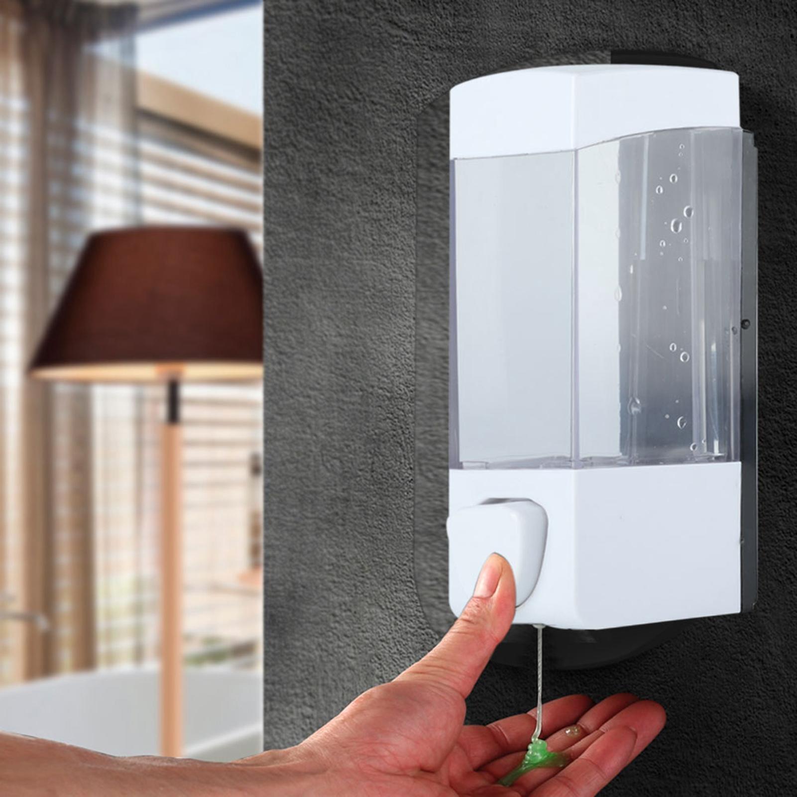 

350ml Bathroom Manual Plastic Soap Liquid Lotion Shampoo Dispenser Box Holder Wall Mounted