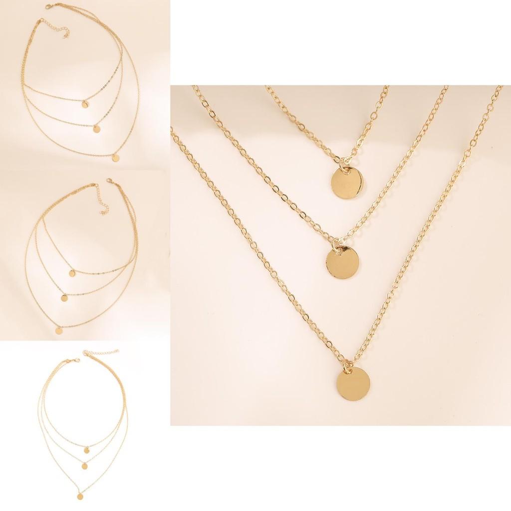 Modern Three Layer Necklace For Women Alluring Geometric Design Beautiful Alloy Choker
