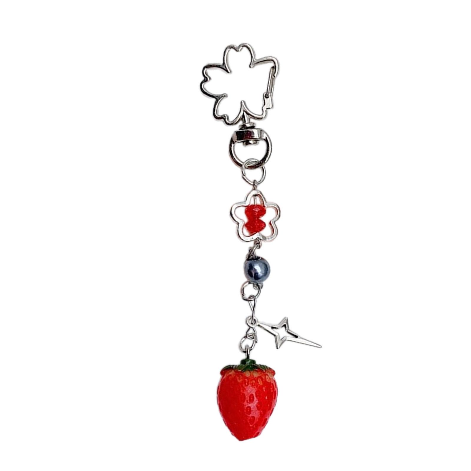 

Cute Strawberry Phone Pendant Flower Keychain Phone Charm for Women Stylish Phone Decoration for Bag Purse Backpack E