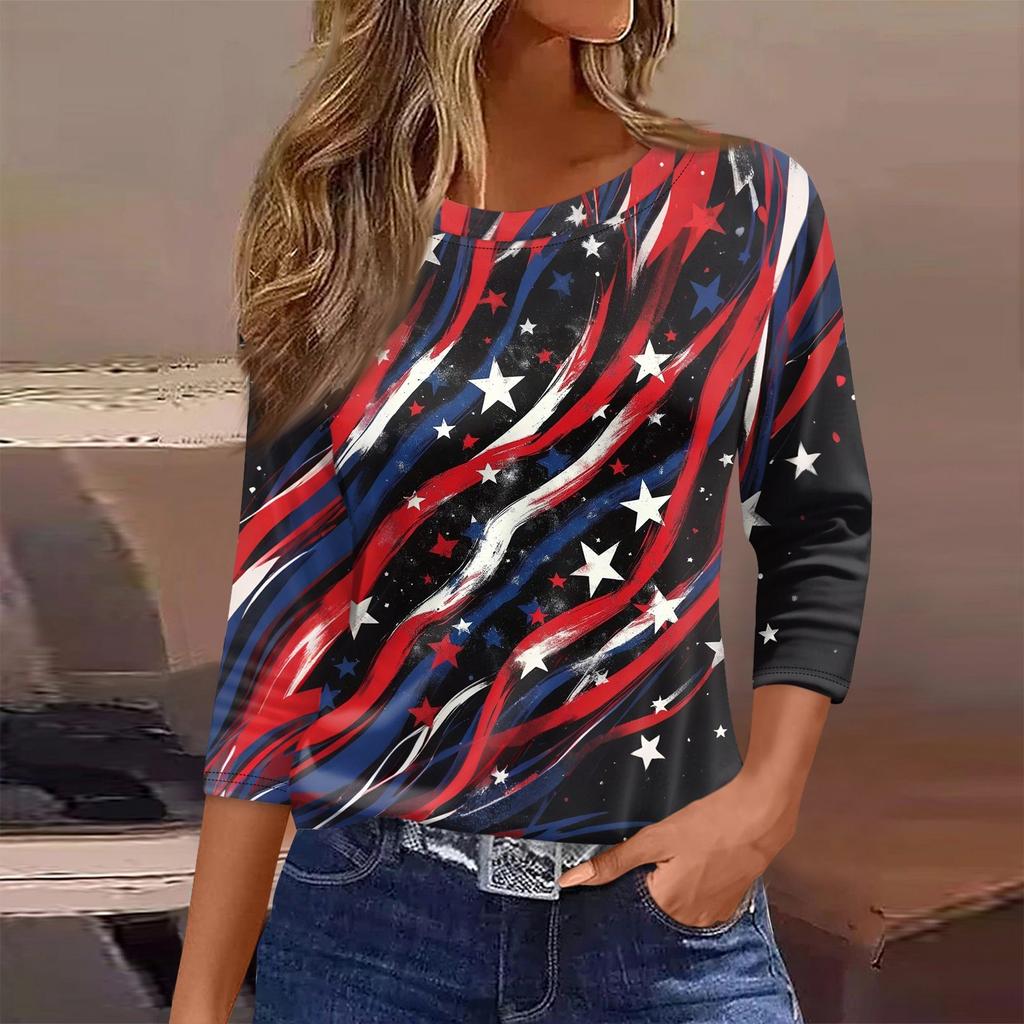 Damen T-Shirt Print 3/4 Ärmel Alltagsmode Basic Rundhals Reguläres Oberteil
