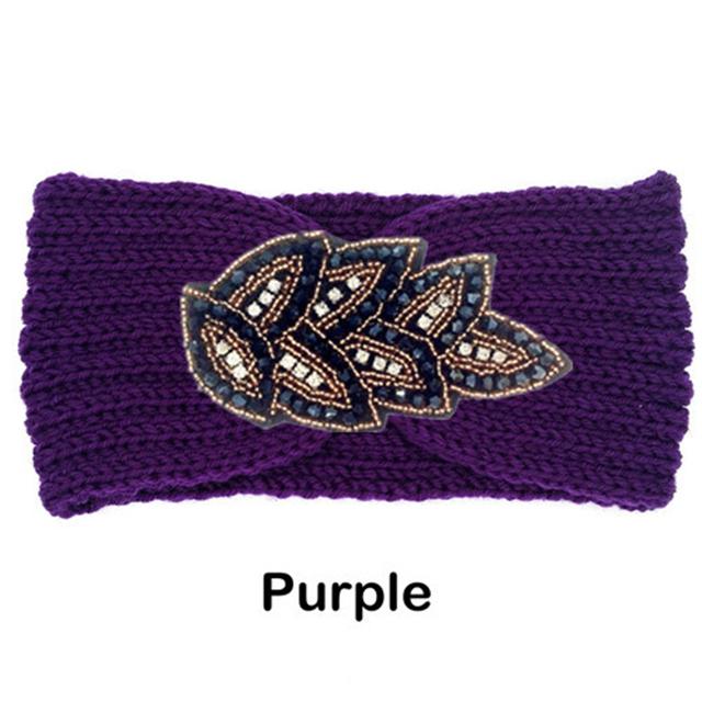 Women Rinestone Winter Headband Warmer Ear Knitted Wool Head Bands Turban Head Wrap Girl Bead Hairband Headwear Hair Accessories