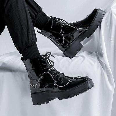 Fashion Men's Luxury Fashion Patent Leather Boots Designer Square Toe Shoes Party Nightclub Dress Black Stylish Platform Botas Man