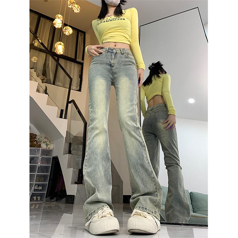 

Plus-Size High-Waisted Pear-Shaped Flare Jeans - Women s American Retro Straight-Leg Slimming Autumn Pants 3XL
