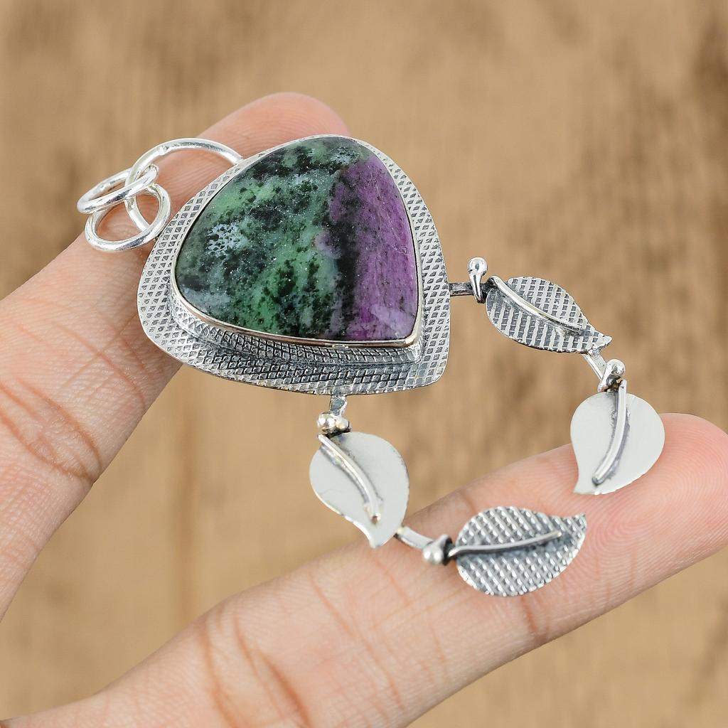 Natural Ruby Zoisite Gemstone Jewelry 925 Sterling Silver Pendant For Girls