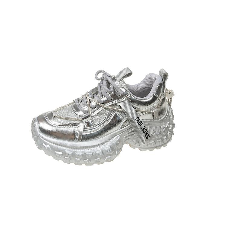 European and American Rhinestone Bright Silk Mesh Breathable Tire Dad Shoes Women 2024 New Muffin Platform Sports Casual Shoes Tide