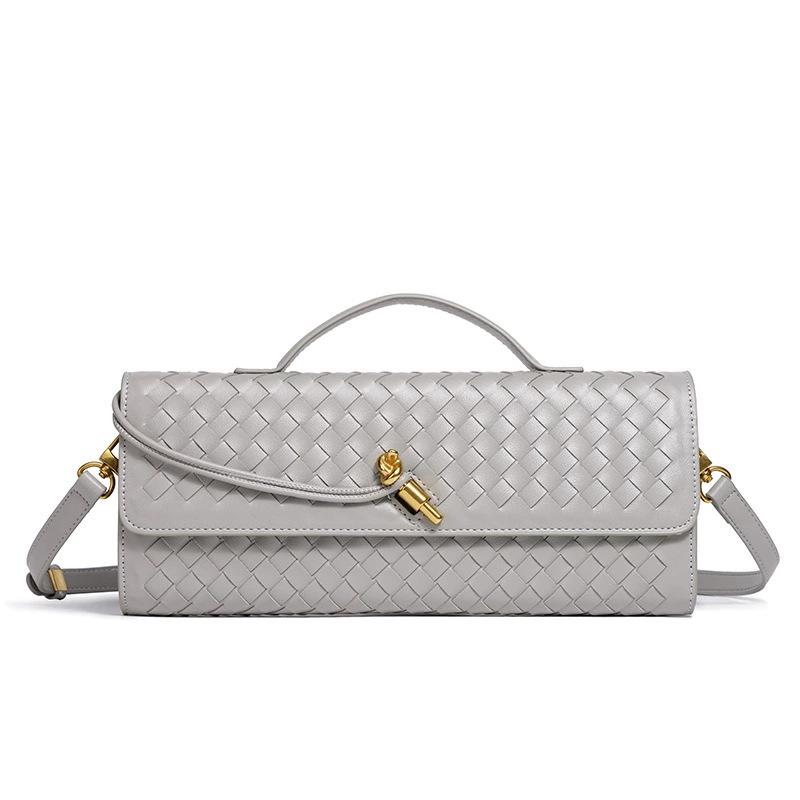 Handmade Woven Leather Baguette: Soft, Solid Color Crossbody Handbag for Women
