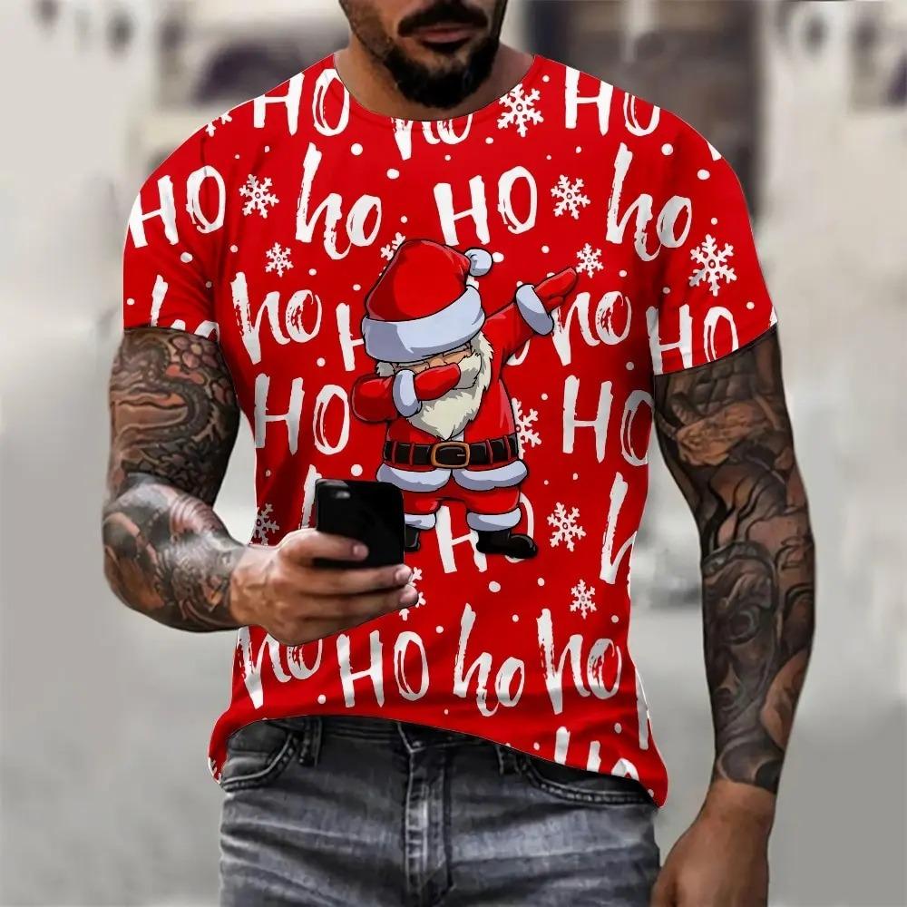 Santa Claus Print Men's T-shirt New Year Party Fashion Clothing Christmas Harajuku Short Sleeved O-neck Top Oversized T-shirt