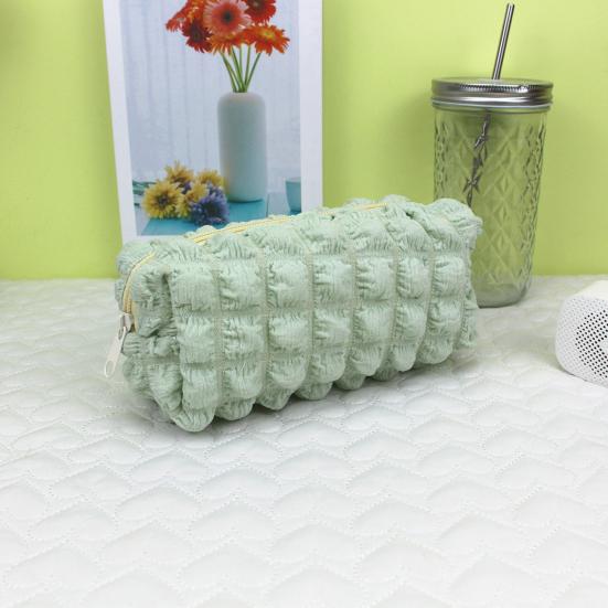 Myk Puff Blyantveske Stor Kapasitet Plissert Pennorganisator Glatt Glidelås Sminkepose for Skole Reise Multifunksjonell Oppbevaringspose