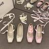 Fairy style shoes evening shoes 2024 early spring new pink Mary Jane women's shoes square head satin ballet shoes