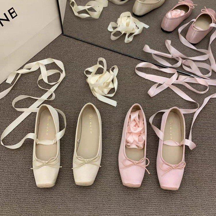 Fairy style shoes evening shoes 2024 early spring new pink Mary Jane women's shoes square head satin ballet shoes