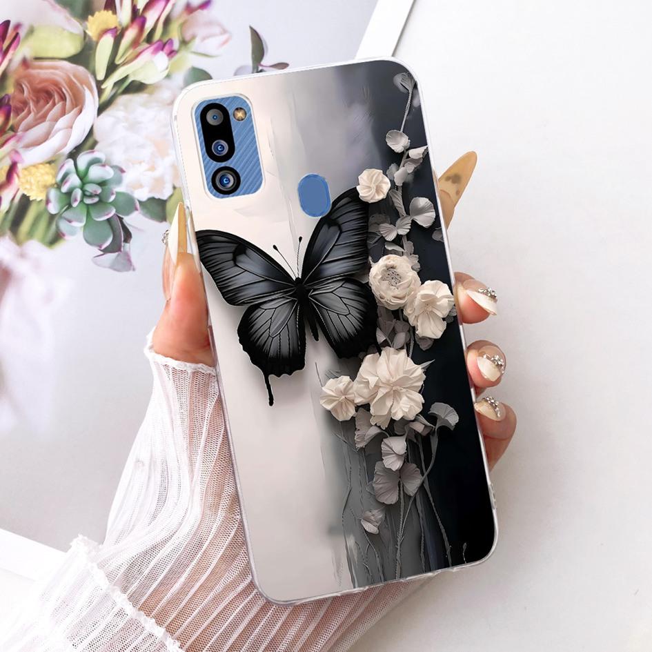 For Cover Samsung Galaxy M21 2021 Phone Case SM-M215G Shell Fashion Flower Soft Silicone Clear Cover For Samsung M21 2021 Fundas