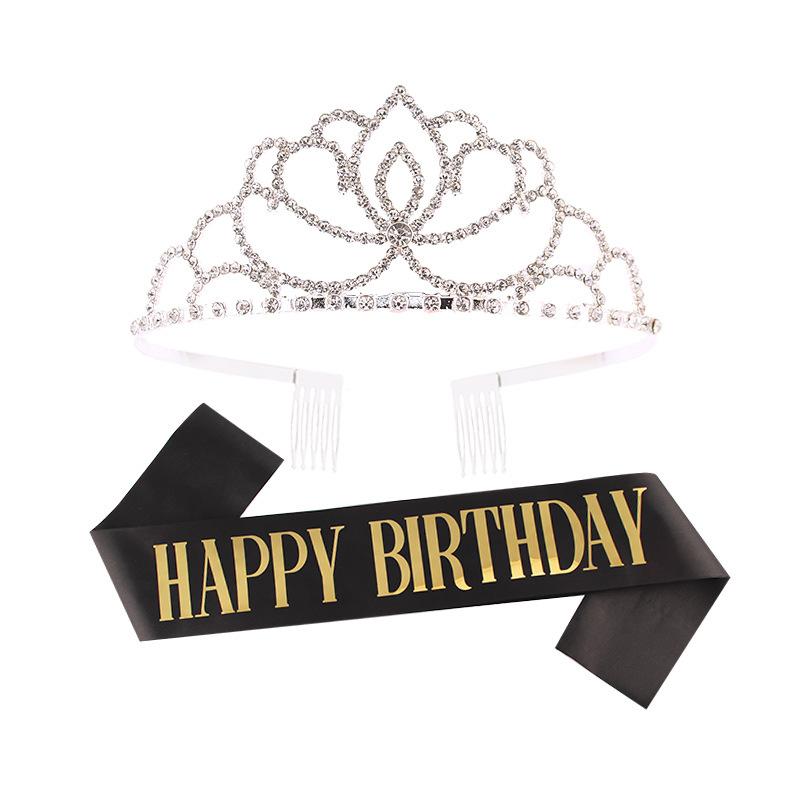 Princess crown bridal rhinestone headband birthday tiara prom party sash