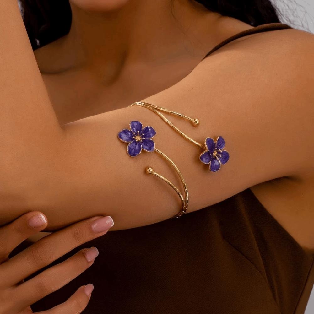 Metal Flower Open Cuff Bracelets Adjustable Floral Cuff Bracelet Open Arm Bracelets Party Jewelry